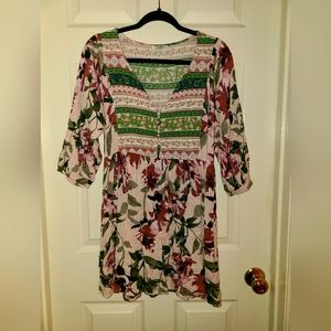 Umgee Pink Green Boho Floral Tunic Top